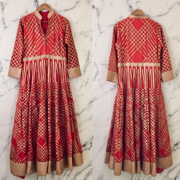 Vintage Dresses & Skirts - Handmade Middle Eastern Red Gold Gown Nehru Collar